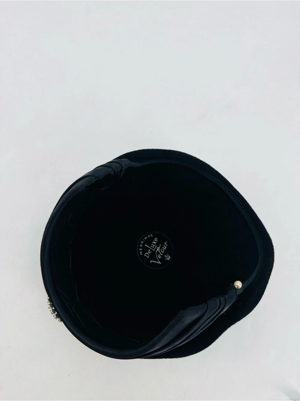 Vintage 50s Mid Century Art Deco Velour Satin Rhinestone Evening Juliet Cap Hat